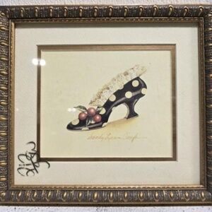 Art Print of Painting Victorian Shoe by Sandy Clough Matted Framed 7.75 x 8.75